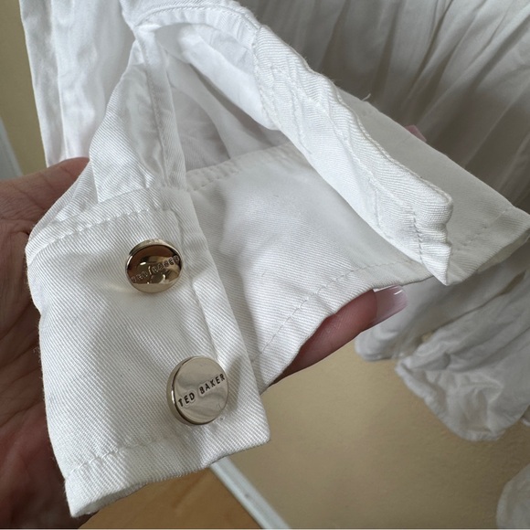 Ted Baker Shirt Women's 3 White Button Up Long Sleeve Cannon Gathered Peplum - Picture 4 of 10